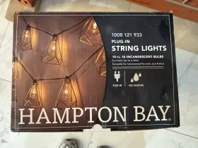 1008121933 Hampton Bay Plug-in String Lights 10ft 10 Gold Incandescent Bulbs Indoor Outdoor