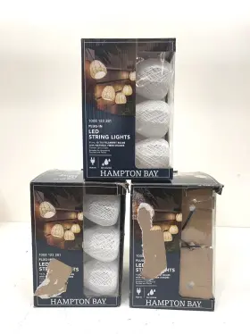 1008123281 Hampton Bay Lot Of 3 Indoor/outdoor 11ft Plug In Natural Fiber String Light