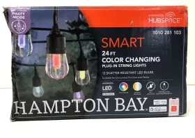 1010281103 Hampton Bay Smart Black 12-light 24ft Indoor/outdoor Plug In String Light Rgbw 1010281103 Hampton Bay Smart Black 12-light 24ft Indoor/outdoor Plug In String Light Rgbw