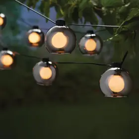Hampton Bay 705353635854 8-light 10 Ft. Black Indoor/outdoor Plug-in String Lights With Smoky Glass Shade