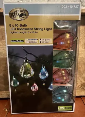 Hampton Bay 842674048502 10 Bulb Led Iridescent String Lights. Multicolored Indoor/outdoor