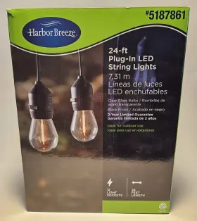5187861 Harbor Breeze 24ft Plug-in Black Outdoor String Led Edison Lights Backyard Patio