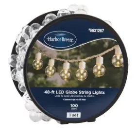 Harbor Breeze 6631267 48-ft Indoor/outdoor White Plug-in String Lights With 100 Led Globe Bulbs Freeship