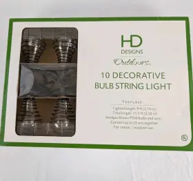 Hd Design 041226786354 Designs 10 Decorative Bulb String Light Set Nib Indoor/outdoor Antique Brown