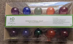 Hd Designs Outdoors 041226544954 Design 10 Multi Colored Bulb String Lights Brown Wire Nib