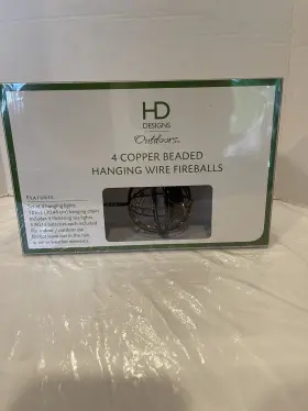 K130094 Hd Designs Outdoors Design 4 Battery Operated Copper Beaded Hanging Wire Fireballs Nib