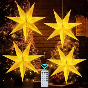 B0cfvx6sz5 Hiboom 4-pack 24 Inch Paper Star Lanterns 8 Modes 50-led Fairy Firework String Lig