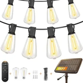 St38 Hk Belllight B231 55ft Solar String Lights Outdoor Waterproof With Remote 15 Sockets