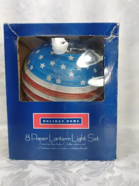 Holiday Home 041226539660 4th Of July 8 Patriotic Illuminated Round Paper Lanterns Lights Up Electricly