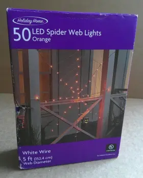 17548 Holiday Home 50 Led Spider Web Light Halloween Orange Lights White Wire 5-ft