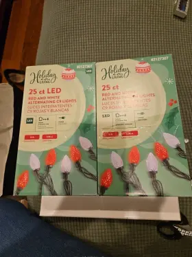 2127307 Holiday Living 25 Ct. String Lights C9 Led Red And White Green Wire 2-sets