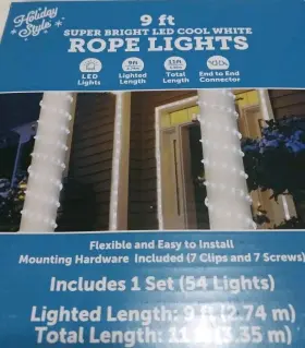 Pxledb-2 Holiday Style New In Box 9 Ft. Flexible Led Rope Light Cool White Indoor/outdoor Super Bright