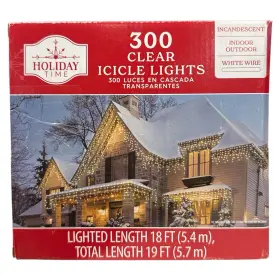 Holiday Time 084045712821 Icicle Christmas Lights 300 Count Clear Incandescent With White Wire