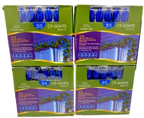 66-862cb Holiday Time Blue String Light C9 Indoor Outdoor 25 Ct Ceramic Opaque Incandescent Lot Of 4