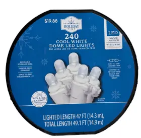 Holiday Time 764878760762 240 Cool White Led Dome Lights With Wire On Reel