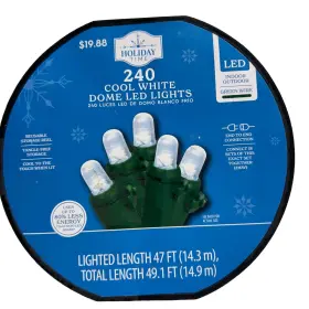Holiday Time 764878761516 240 Cool White Led Dome Lights With Green Wire On Reel