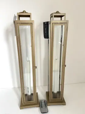 H464935 Home Reflections In/out Set Of 2 Taper Lanterns Decor Gold 20 Inch Tall