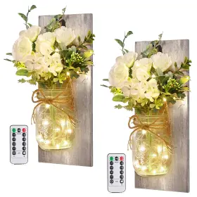 B08cxx79py Homecor Mason Jar Sconces Wall Decor With Remote Timer 8 Modes - Farmhouse Led Lights