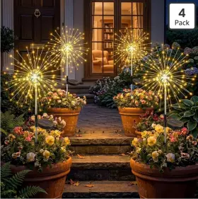Horizon 723314211121 Solar Firework Lights 4pk 120led Starburst Garden 8 Modes Waterproof Decor
