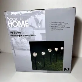 168-971762 House To Home New In Box Set Of 10 Globe Light Lawn Stakes Wired Plug-in Indoor/outdoor 16ft