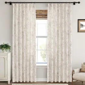 Household 445006482499 Pinch Pleated Floral Linen Curtains 84 Inch Long Coffee And Cream Memory Trained