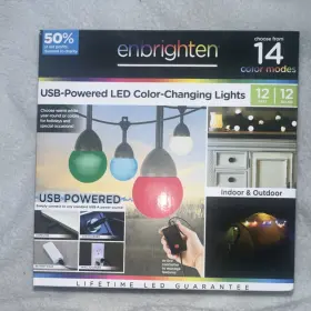54736 Jasco Enbrighten Usb Led Color-changing String Lights 12ft 12 Bulbs Waterproof