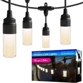 Jasco Products Company Llc 87750 Modern Outdoor String Lights 24ft 12 Cylindrical Shatterproof Bulbs Cool Whit