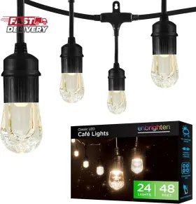 Jasco Products Company Llc Clrb/48/24/18/3 Enbrighten Classic Warm White String Lights 48ft Black Cord 24 Shatterproof Ac