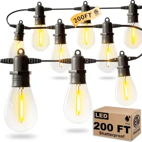 Jr-s14-200 Jerritte 200ft Led Outdoor String Lights With 60 Edison Shatterproof Ip65 Waterproof B