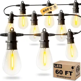 Jr-s14-60 Jerritte 60ft Led Outdoor String Lights With 16 1 Edison Shatterproof Ip65 Wa