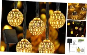 Jiasheng 737547970960 Solar String Lights Outdoor 60 Led 36 Ft Globe Fairy With 1 Pc Moroccan