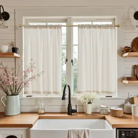 B0785yrnyy Jinchan Beige Linen Tier Curtains 45 Inch Farmhouse Cafe Kitchen Window Set
