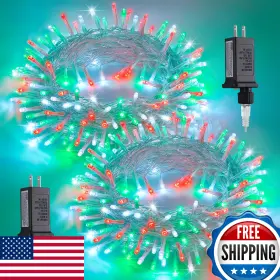 B0f93qssf2 Jmexsuss 2-pack 100 Led R/w/g Christmas Lights 8 Modes Indoor/outdoor