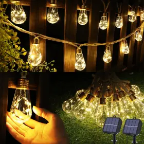 Jnaurb 313050484493 Solar Outdoor String Lights 2 Pack 20ft Vintage Rope Hemp Patio W
