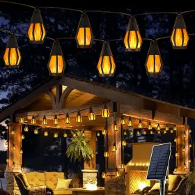 Jnaurb 445011033020 Solar String Lights For Outside 21ft Patio With 10 Flickering Flame Ligh