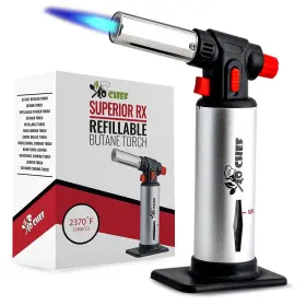 Jo Chef 612289206310 Butane Torch Lighter Cooking - Refillable Only Silver