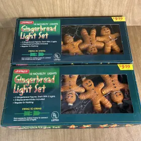 Joy Brite 000525820176 2 Sets Vtg Gingerbread Man String Lights Retro Christmas Tested