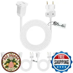B0fjdxs6yh Kanayu 20 Pack 6 Ft White Indoor Extension Cord 2 Prong Electric Cable