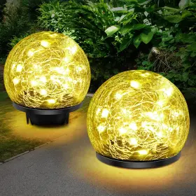 Lwd-tyn-2020 Keevvon 2 Pack 60 Led Solar Garden Lights Outdoor Decoration Cracked Glass Glo