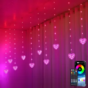 B0dr9bpzxt Kepstars Rgb Led Heart Curtain Lights 10ft X 3.3ft - Valentines Day Decor