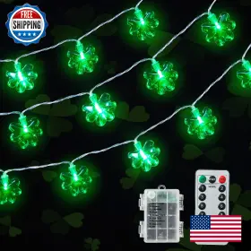 B0g3rtk9cv Kiflytooin St Patricks Day Green Christmas Lights 40 Led 3d Shamrocks 8 Modes Remote