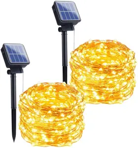 Hnhs25215s Kingeng 2 Pack Solar String Lights Outdoor Fairy Light Total 66ft 200led 8 Modes Ip67
