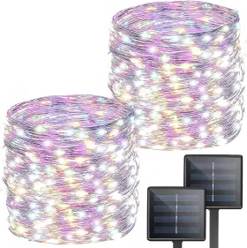Je15s3fc-3 Kingeng 198ft 600led Solar String Lights Outdoor Fairy Lamp Multicolor 8 Modes 2 Pack