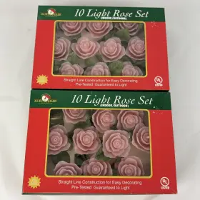 Dy-98 Kurt Adler Vtg S Pink Flowers Rose Light 2 Sets Indoor Outdoor Wedding 20 Blooms