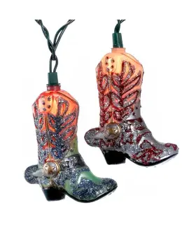 Ul1943 Kurt Adler Stunning Glossy 13.5ft Ul 10-light Cowboy Boots With Glitter Light Set
