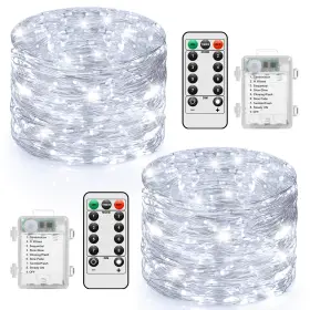 B0fbrdjgnb Lakumu 2-pack 100 Led Fairy Lights Battery Operated Remote And Timer 33ft Waterproof