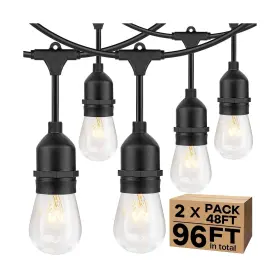 Foye26-15-11 Lakumu 2-pack 96ft Outdoor String Lights With Dimmable 11w Edison Vintage Bulbs Wat