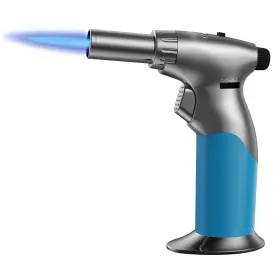 Lamsen 747783513715 Dual Flame Butane Torch Lighter Refillable Mini Grey And Blue