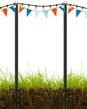Flp0124 Land Voi Metal String Light Poles For Outside Hanging - 2 Pack-10ft Black