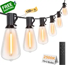 O751 Lapitio 150ft Outdoor String Lights With Remote Garden Patio Decor 2500k Warm Whit